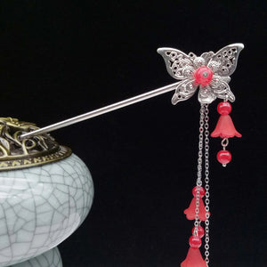 Vintage Ethnic Butterfly Hair Sticks Flower Pendant Tassel