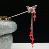 Vintage Ethnic Butterfly Hair Sticks Flower Pendant Tassel