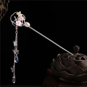 Vintage Ethnic Butterfly Hair Sticks Flower Pendant Tassel