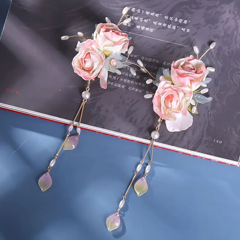 Vintage Chinese Flower Hair Accessory for Women Hanfu Pink Hairpin