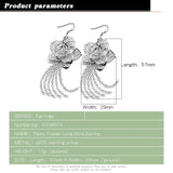 925 Silver Peony Flower Tassel Earrings Chinese Style Women's Oriental Charm