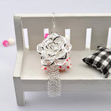 925 Silver Peony Flower Tassel Earrings Chinese Style Women's Oriental Charm