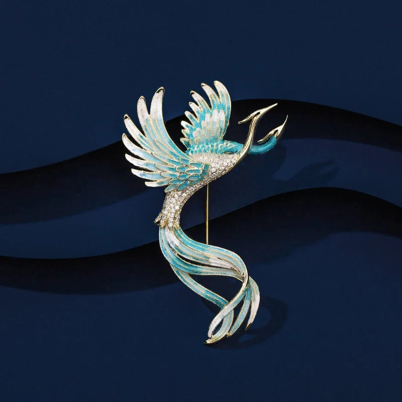 Vintage Chinese Style Enamel Phoenix Brooch