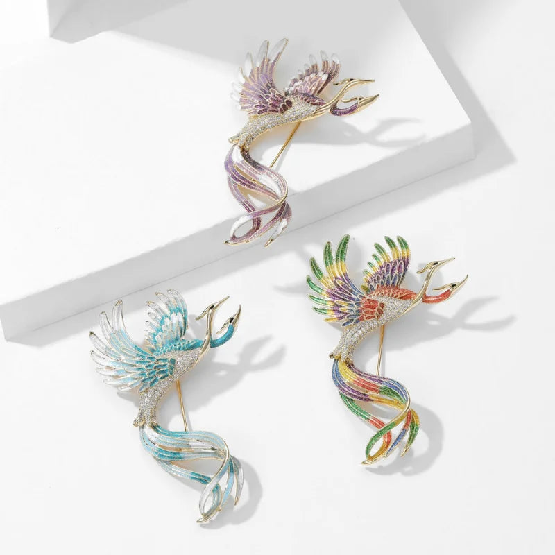 Vintage Chinese Style Enamel Phoenix Brooch