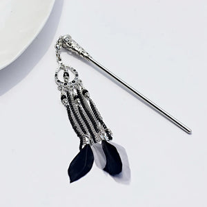 Vintage Chinese Style Hair Sticks with Feather Tassel Pendant