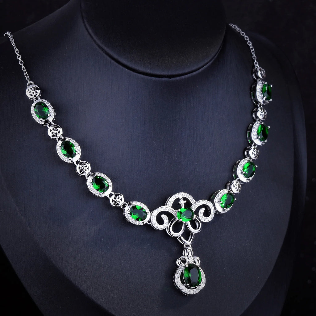 Vintage Lab Emerald Chocker Necklace 925 Sterling Silver Wedding Pendant
