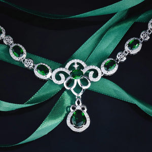Vintage Lab Emerald Chocker Necklace 925 Sterling Silver Wedding Pendant