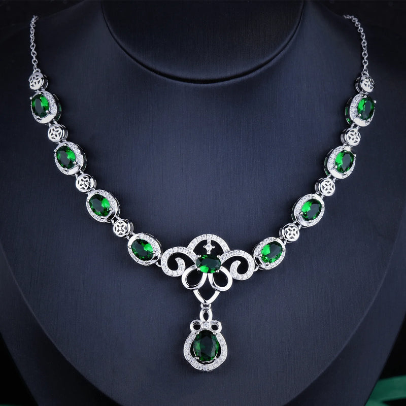 Vintage Lab Emerald Chocker Necklace 925 Sterling Silver Wedding Pendant