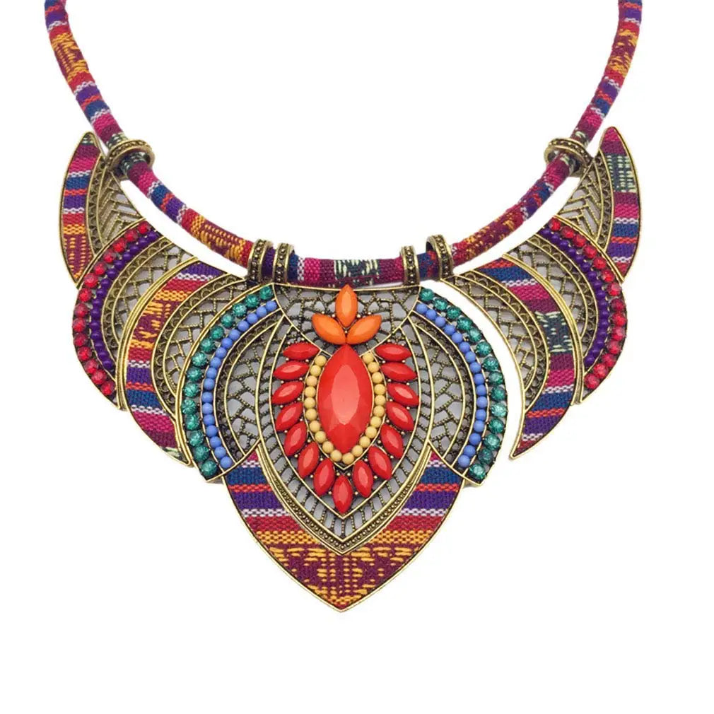 Vintage Boho Choker Pendant Ethnic Style Chunky Collar Tribal Bib Necklace