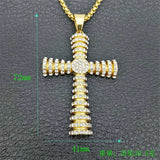 Christian Jesus Cross Pendant Necklace Men Stainless Steel Iced Rhinestones