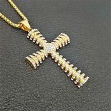 Christian Jesus Cross Pendant Necklace Men Stainless Steel Iced Rhinestones