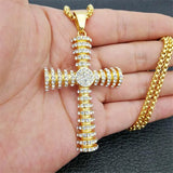 Christian Jesus Cross Pendant Necklace Men Stainless Steel Iced Rhinestones