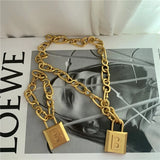 Chunky Metal Chain Necklace with Letter B Lock Pendant for Women