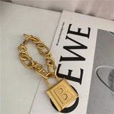 Chunky Metal Chain Necklace with Letter B Lock Pendant for Women