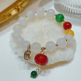Vintage Cinnabar Lock&Jade Gourd Pendant Bracelets