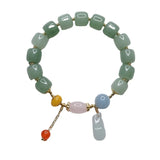 Vintage Cinnabar Lock&Jade Gourd Pendant Bracelets