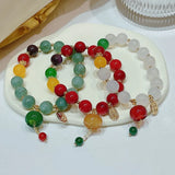 Vintage Cinnabar Lock&Jade Gourd Pendant Bracelets