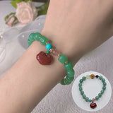 Vintage Cinnabar Lock&Jade Gourd Pendant Bracelets