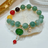 Vintage Cinnabar Lock&Jade Gourd Pendant Bracelets