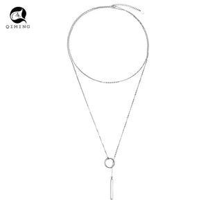 Vintage Circle Strip Long Chain Pendant Necklace for Women