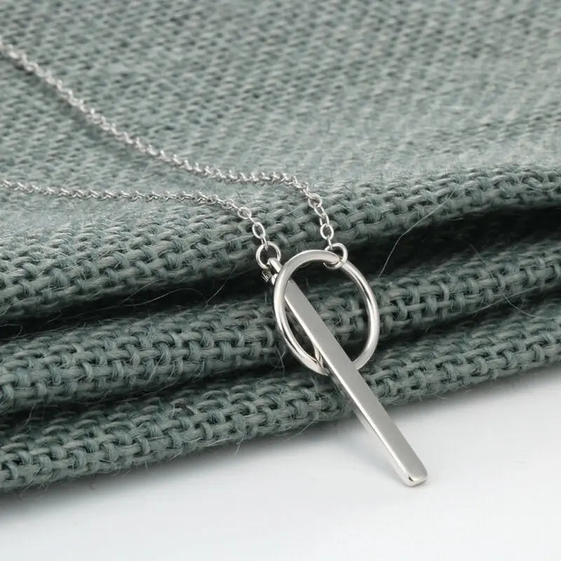 Vintage Circle Strip Long Chain Pendant Necklace for Women