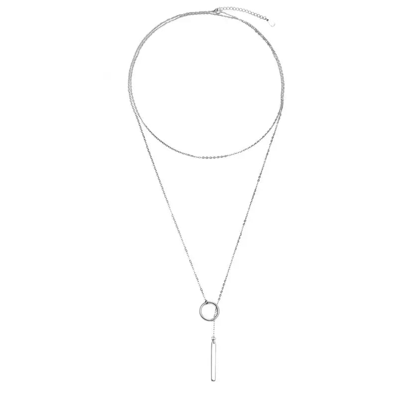Vintage Circle Strip Long Chain Pendant Necklace for Women