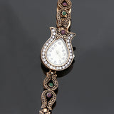 Vintage Flower Women Bracelet Watch Rhinestone Bangle Resin Dresswatch