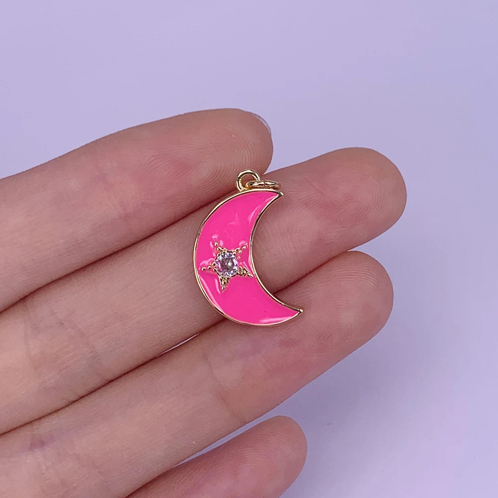 Enamel Moon Micro Zircon Pentagram Necklace Pendant