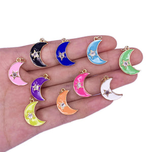 Enamel Moon Micro Zircon Pentagram Necklace Pendant
