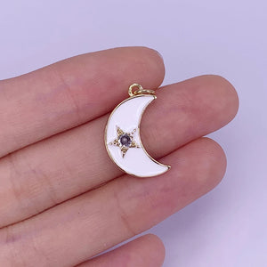 Enamel Moon Micro Zircon Pentagram Necklace Pendant