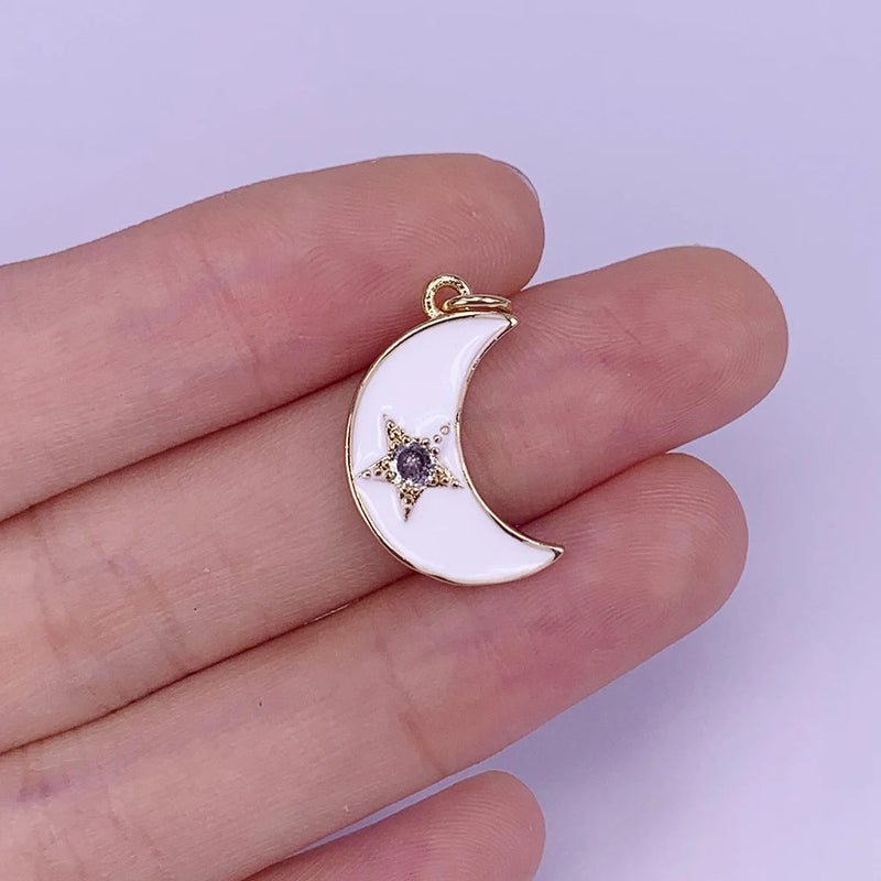 Enamel Moon Micro Zircon Pentagram Necklace Pendant