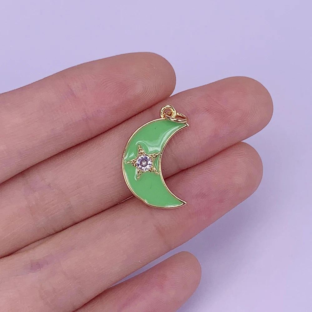 Enamel Moon Micro Zircon Pentagram Necklace Pendant