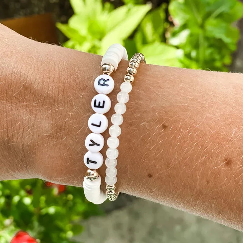 Vintage Polymer Clay Beaded Bracelet Personalized Name Bangle