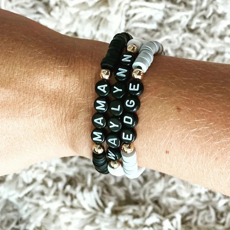 Vintage Polymer Clay Beaded Bracelet Personalized Name Bangle