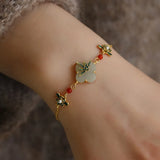 Vintage Green Jade Enamel Chain Bracelet 14k Jewelry