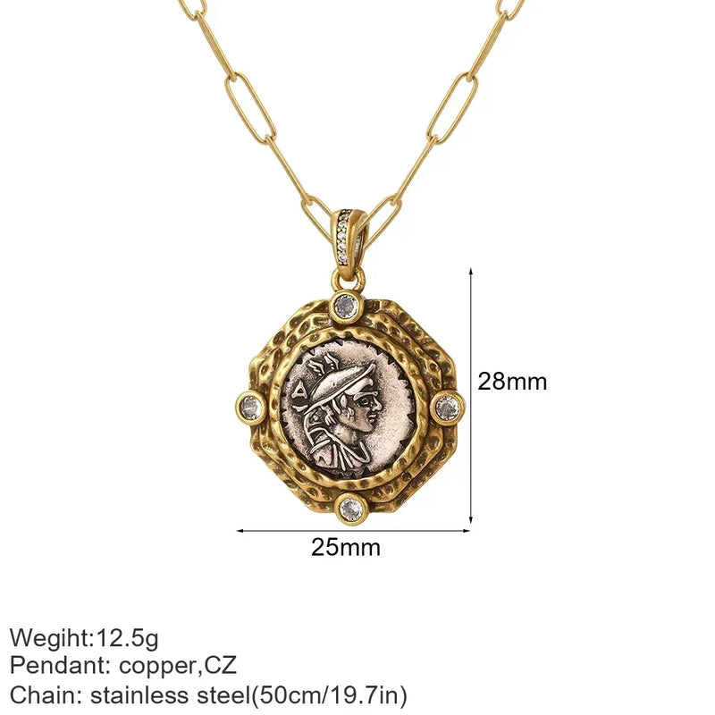 Vintage Coin Necklace for Women Goth Heart Pendant Female Stainless Steel