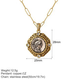 Vintage Coin Necklace for Women Goth Heart Pendant Female Stainless Steel