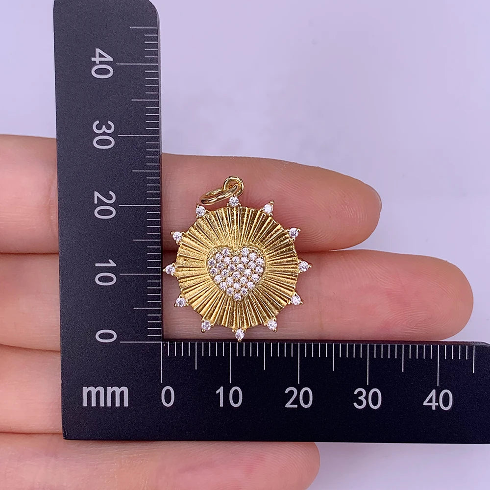 Vintage Coin Peach Heart Necklace Pendant Zircon Fine Jewelry