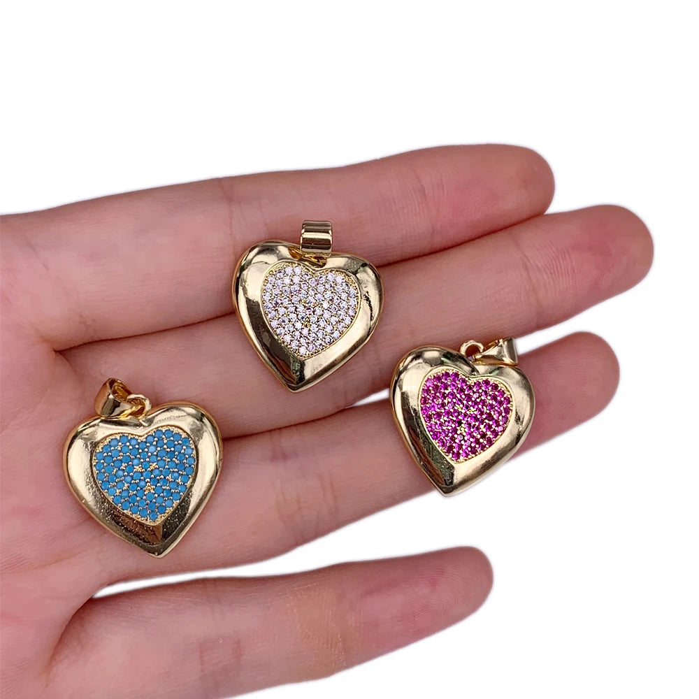 Vintage Coin Peach Heart Necklace Pendant Zircon Fine Jewelry