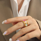 Vintage Glass Bead Ring Titanium Steel Opening Ring