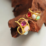 Vintage Glass Bead Ring Titanium Steel Opening Ring