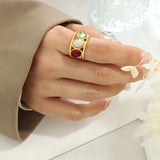 Vintage Glass Bead Ring Titanium Steel Opening Ring