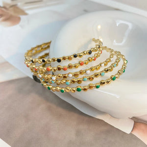 Vintage Colorful Enamel Beaded Bangle Cuff Bracelet