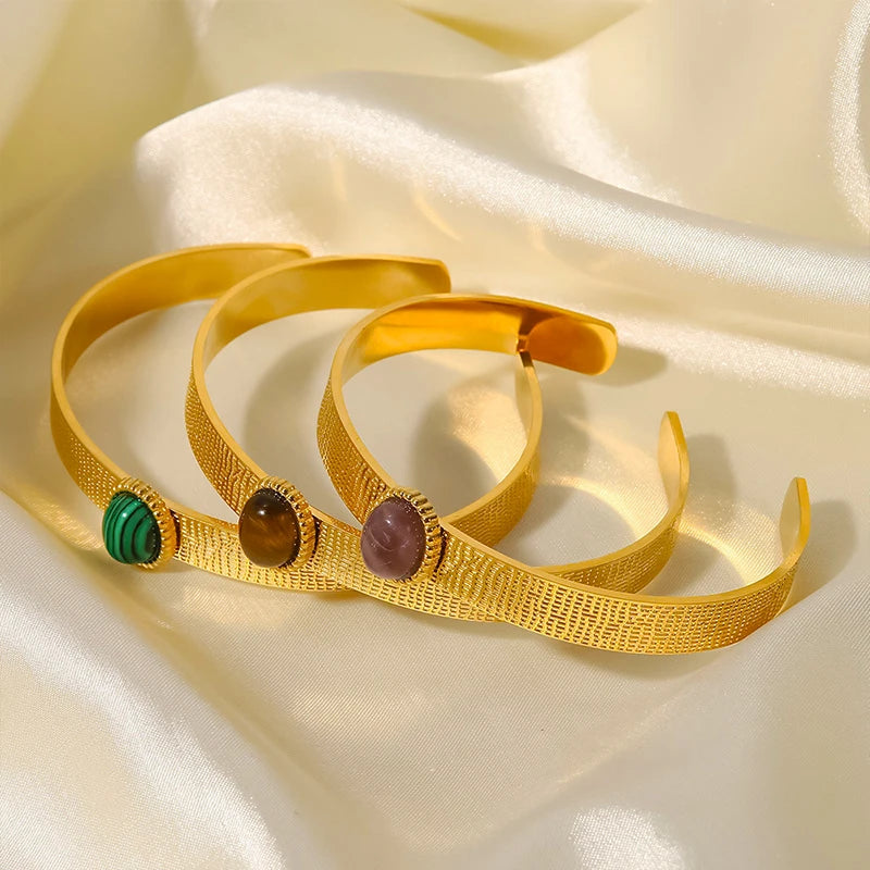 Colorful Stone Inlay Bracelet Stainless Steel 18K Plated