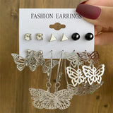 Colorful Pearl Metal Earring Set Butterfly Eardrop Leopard Hoop