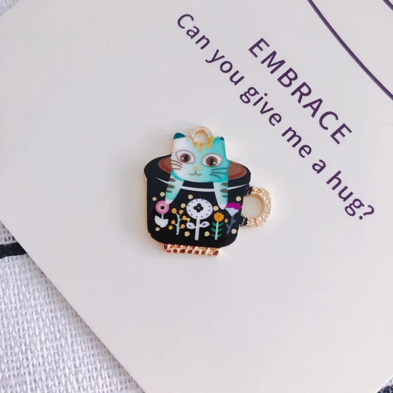 Vintage Cat Cup Charm Pendants 50pcs Alloy Jewelry Necklace DIY 22mm