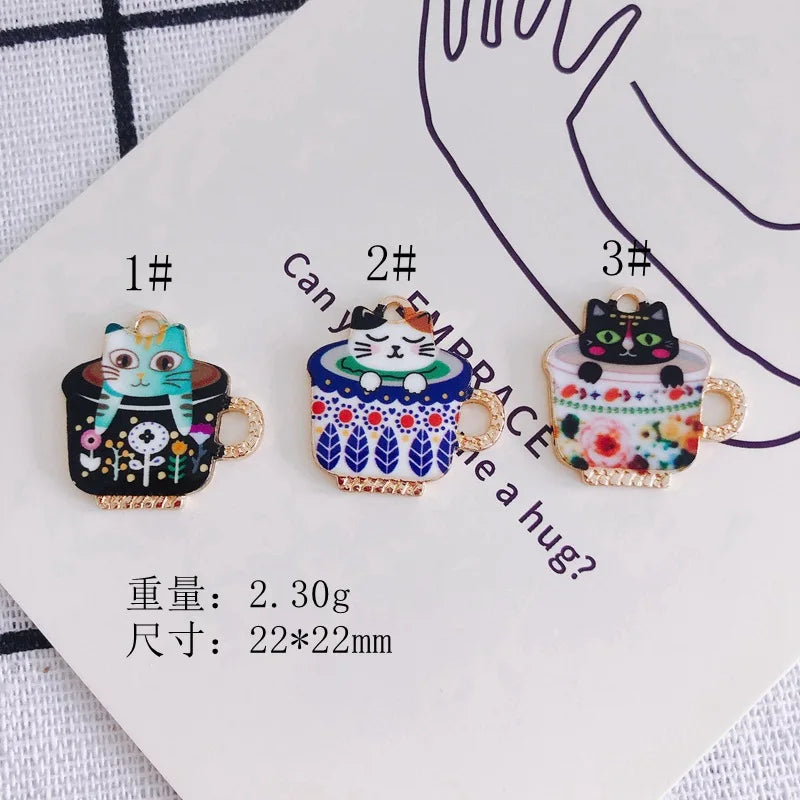 Vintage Cat Cup Charm Pendants 50pcs Alloy Jewelry Necklace DIY 22mm