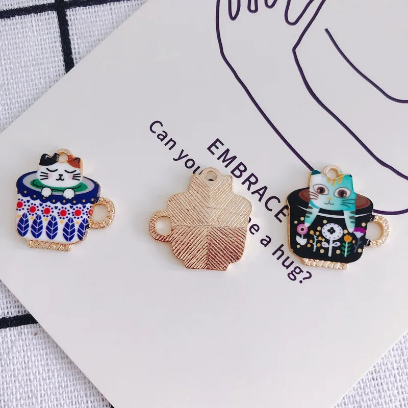 Vintage Cat Cup Charm Pendants 50pcs Alloy Jewelry Necklace DIY 22mm