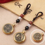 Vintage Copper Lucky Rope Keychain Pendant Brass Zodiac Buddha Car Keychain