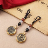 Vintage Copper Lucky Rope Keychain Pendant Brass Zodiac Buddha Car Keychain